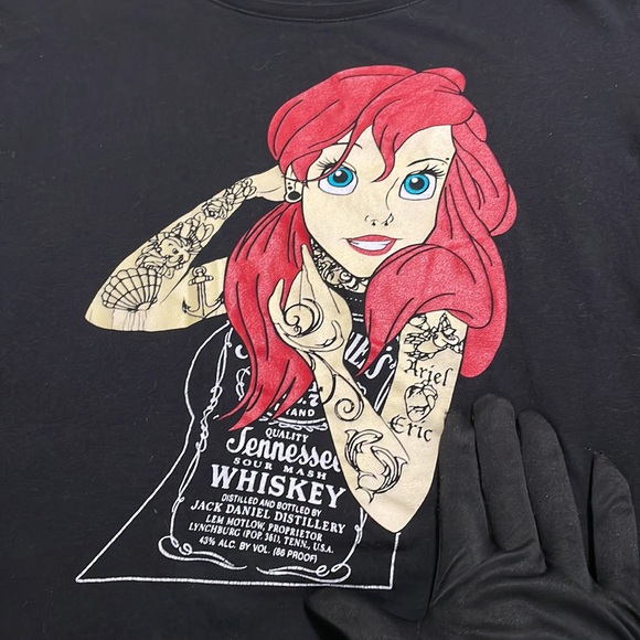 Disney Punk ARIEL Black TShirt Tattooed Rock Goth Emo Grunge Little Mermaid Red - Picture 11 of 14